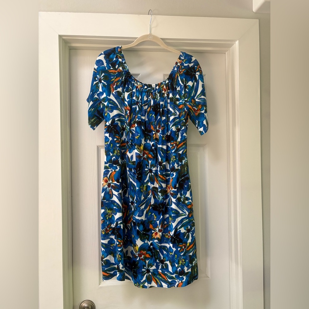 Ella Moss Blue and Orange Floral Midi Dress SIZE L